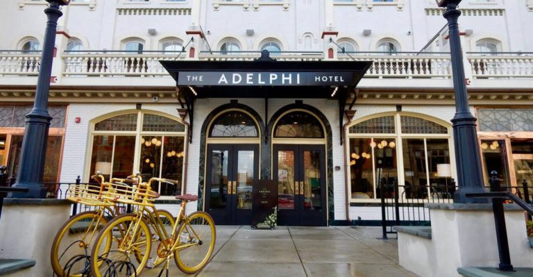Front of The Adelphi Hotel in Saratoga Springs