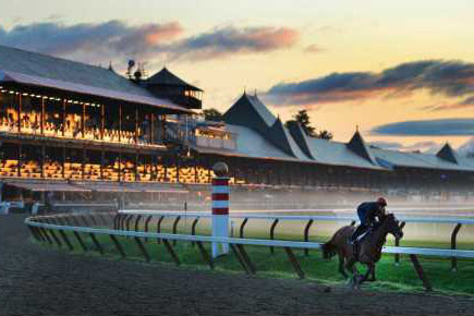 A sunset view of the Saratoga Race Course